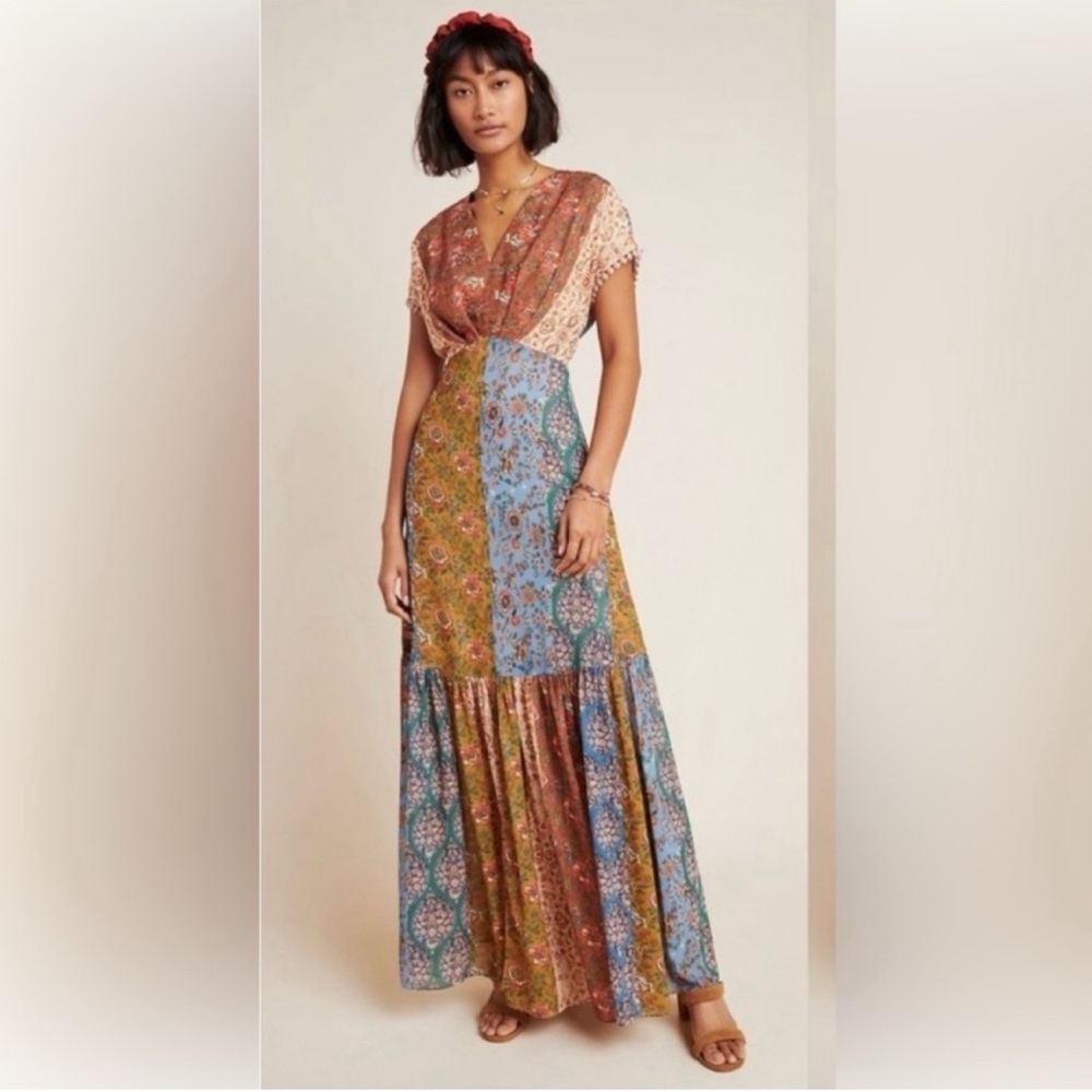 Anthropologie Sachin and Babi Angelica Autumn Floral Patchwork Maxi Dress